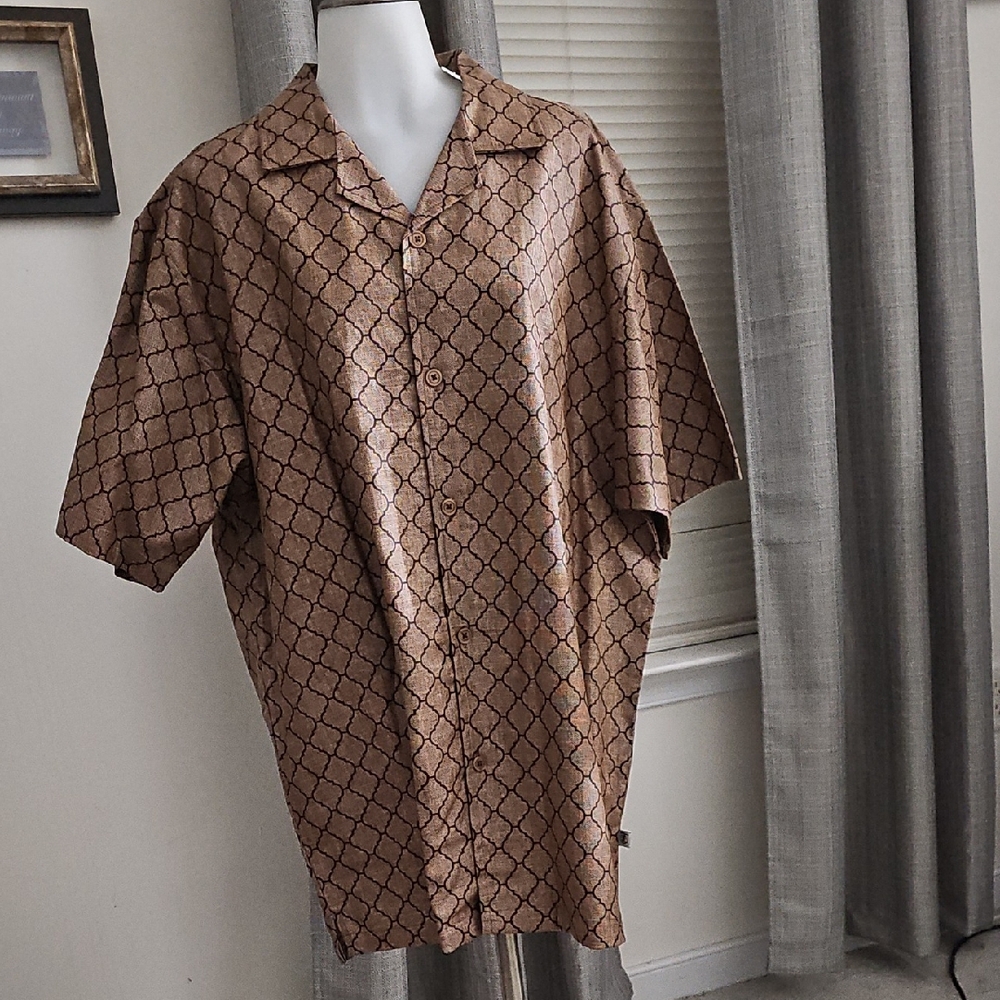 Stacy Adams Tan and Black Geometric Shirt